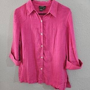 Lauren Ralph Lauren Women's Pink‎ Linen Long Sleeve Button Down Shirt Size M
